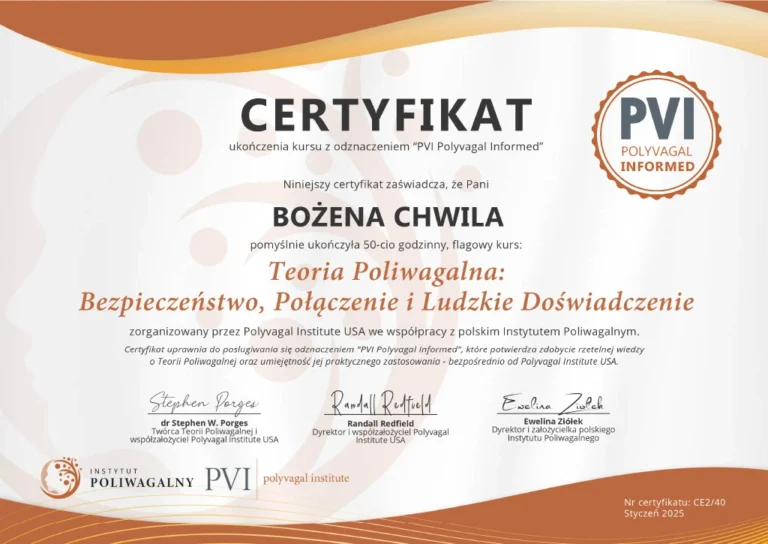 Bożena Chwila - certyfikat Teoria Poliwagalna